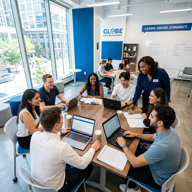 Estudiantes en academia de inglés